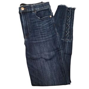 Express Dark Blue Ankle Jeans with Lace Up Detail size 6